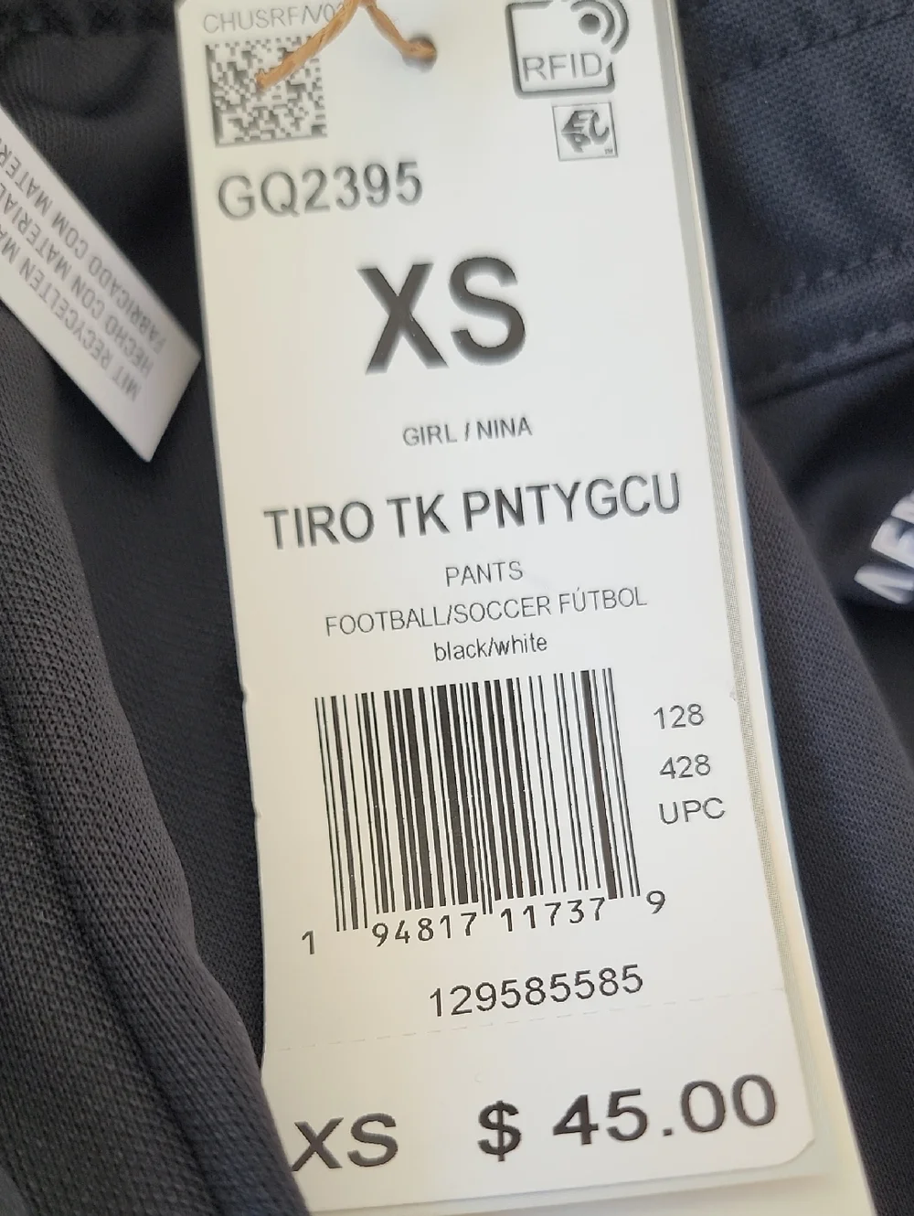 Adidas Girls Tiro track pants color black white NWT